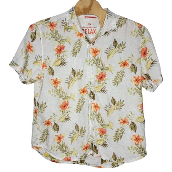 Tommy Bahama‎ 2XL 100% Linen White / Floral Hibiscus Button Down Hawaiian Shirt - Picture 1 of 5